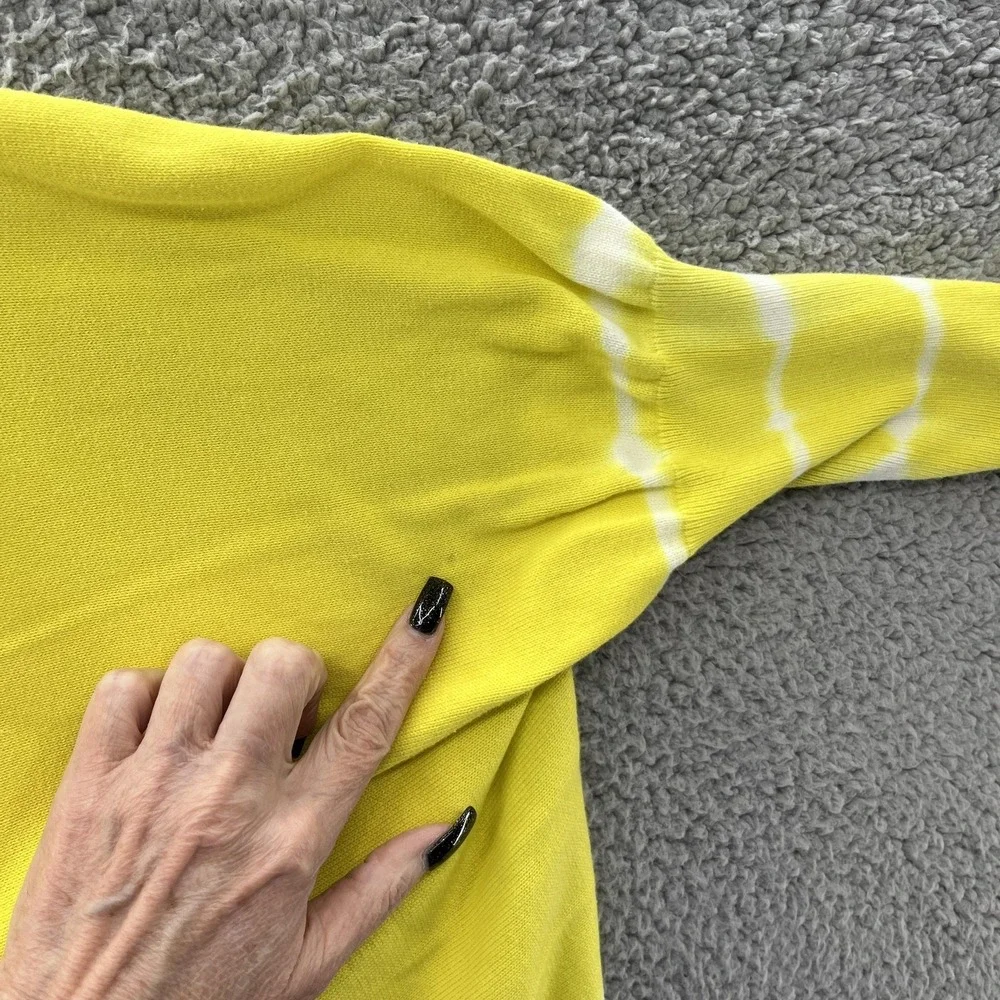 Kozan Sweater Womens OS Yellow White Relaxed Cocoon Cotton Knit Pullover Art Top